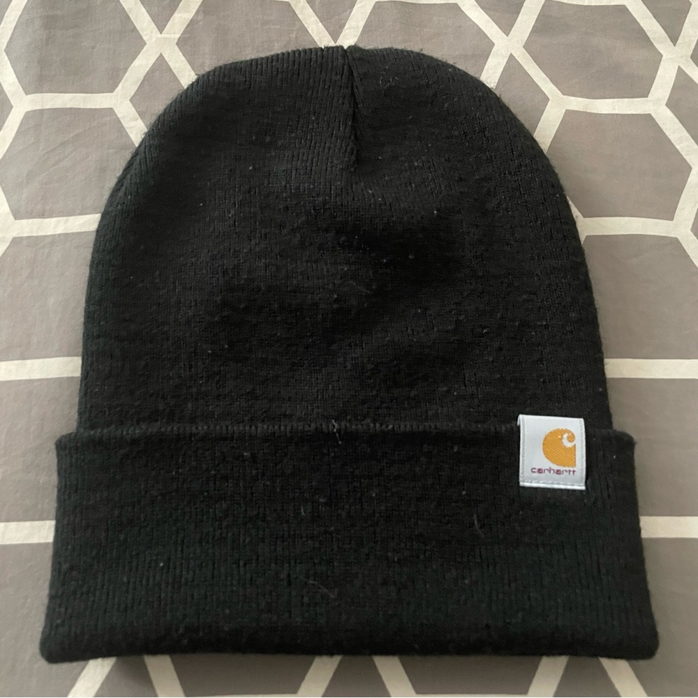 Carhartt Black Knit Beanie Hat with Logo